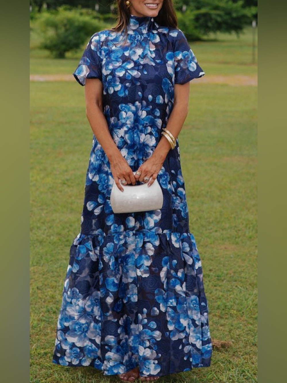 Sugarlips Navy and Blue Floral High-Neck Dress